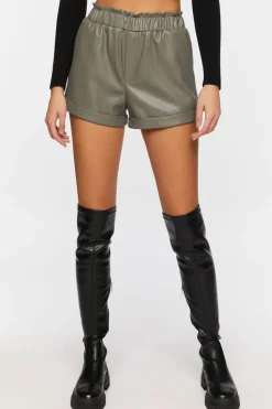 Faux Leather High-Waist Shorts