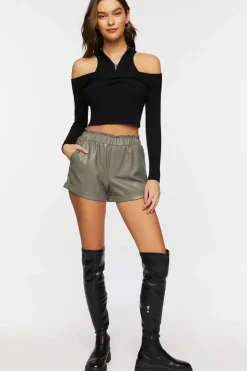Faux Leather High-Waist Shorts