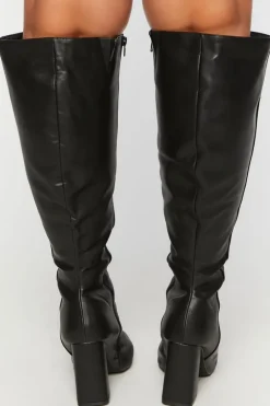Faux Leather Knee-High Boots (Wide)