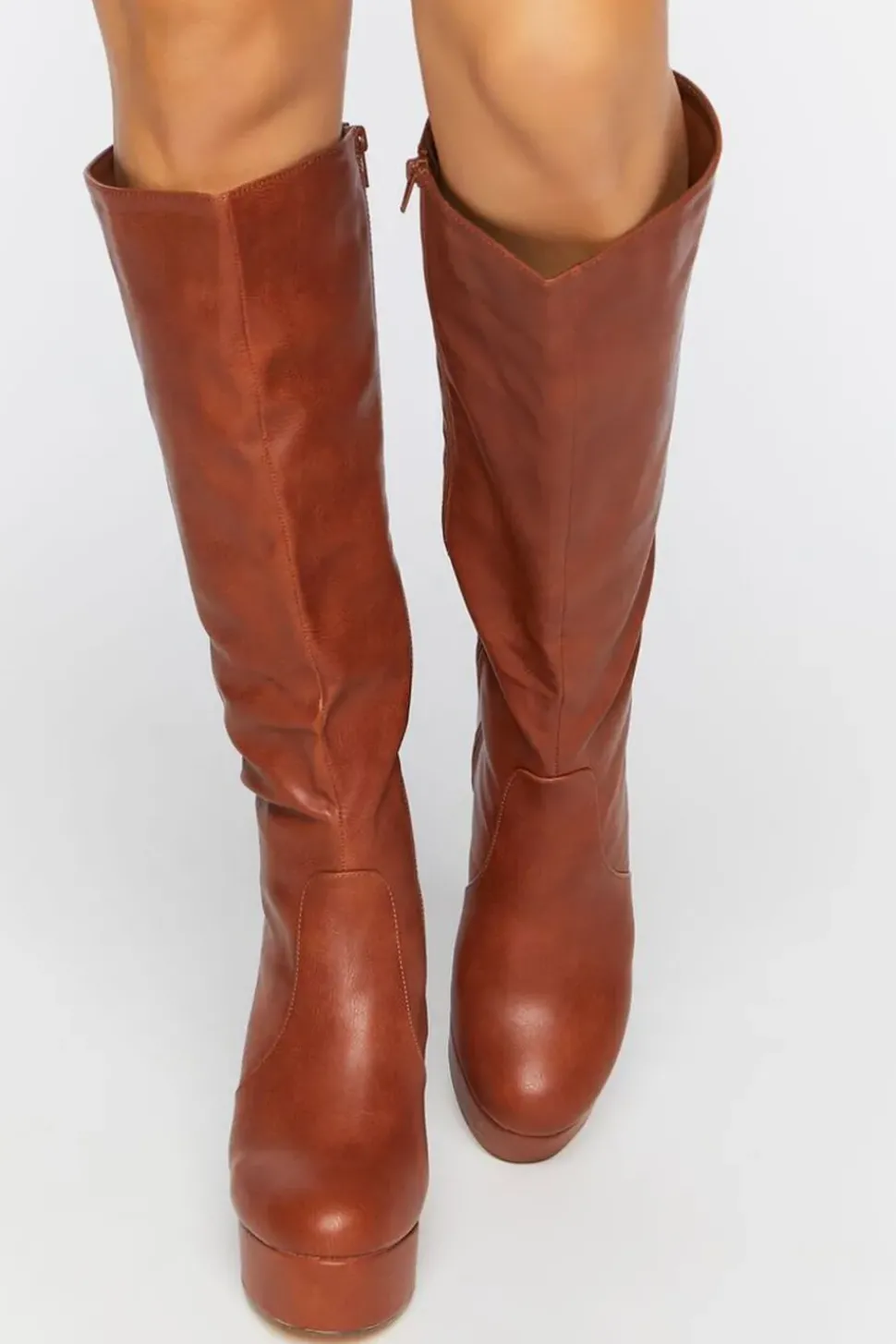 Faux Leather Knee-High Platform Boots