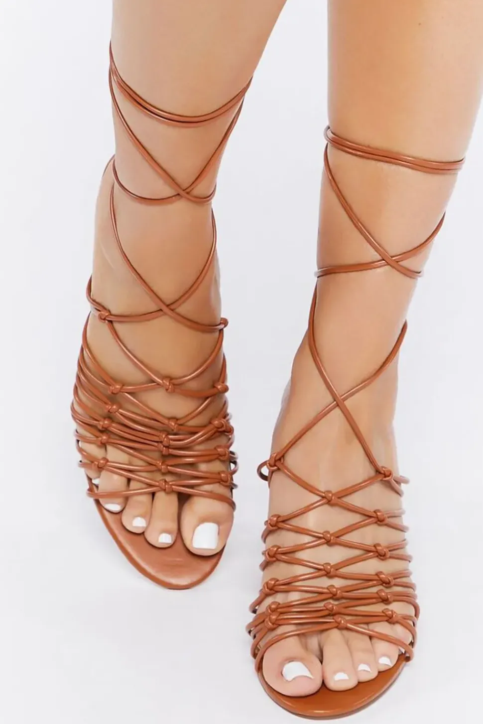 Faux Leather Lace-Up Heels