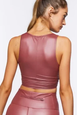 Faux Leather Longline Sports Bra
