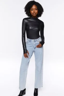 Faux Leather Long-Sleeve Bodysuit