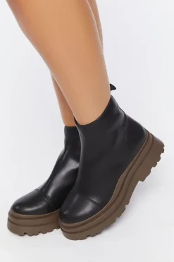 Faux Leather Lug Booties (Wide)