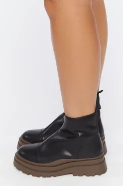 Faux Leather Lug Booties (Wide)