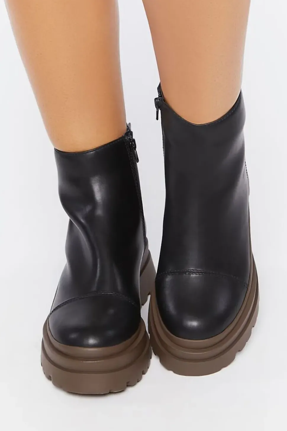 Faux Leather Lug Booties (Wide)