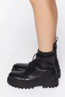 Faux Leather Lug Combat Boots