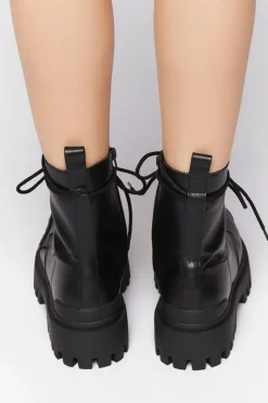 Faux Leather Lug Combat Boots