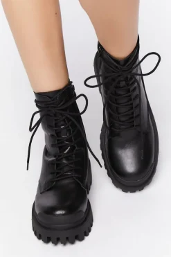 Faux Leather Lug Combat Boots