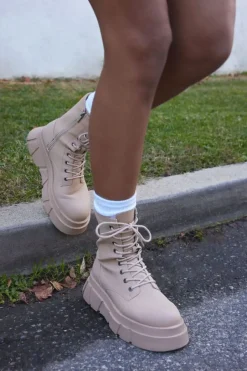 Faux Leather Lug-Sole Combat Boots