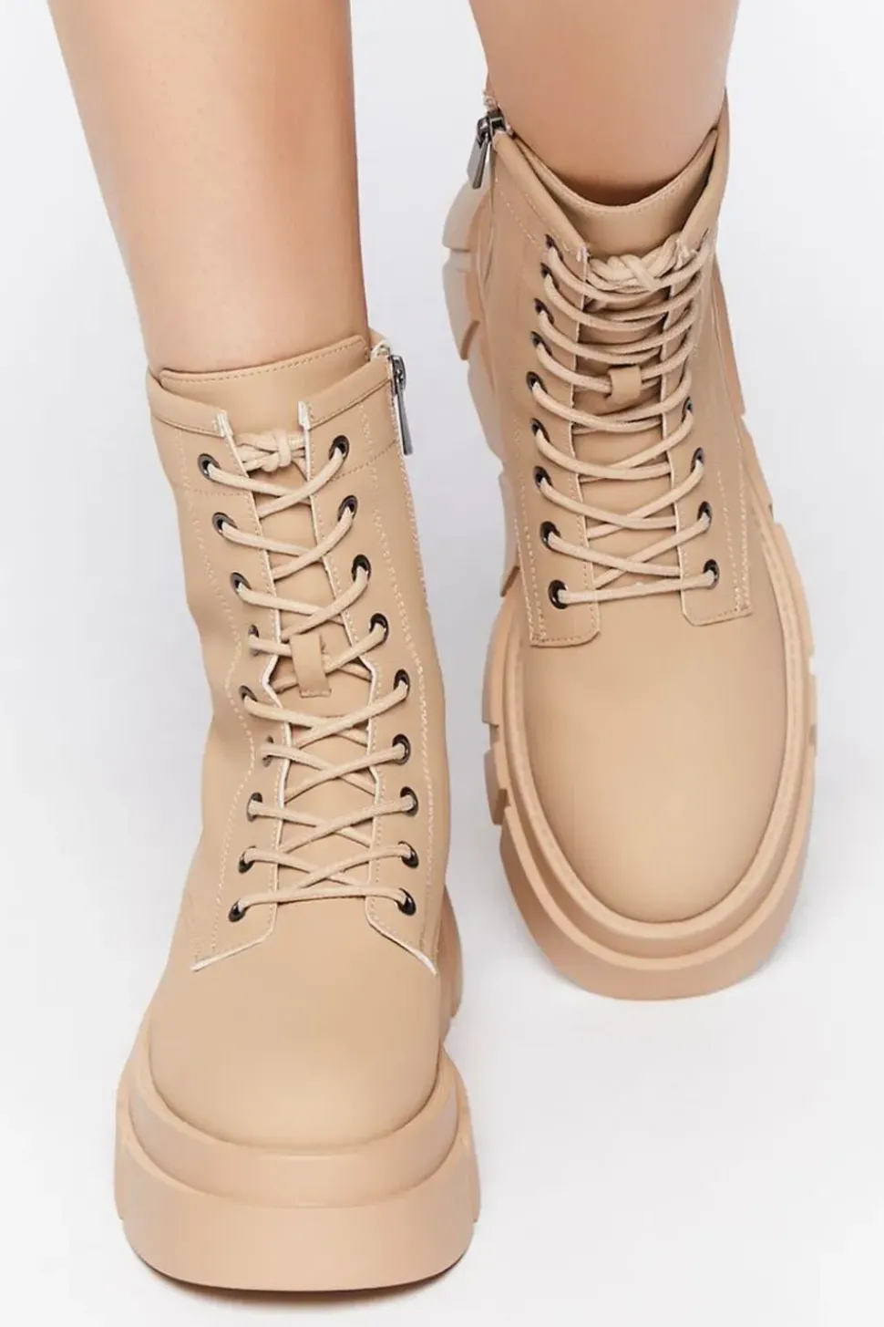 Faux Leather Lug-Sole Combat Boots
