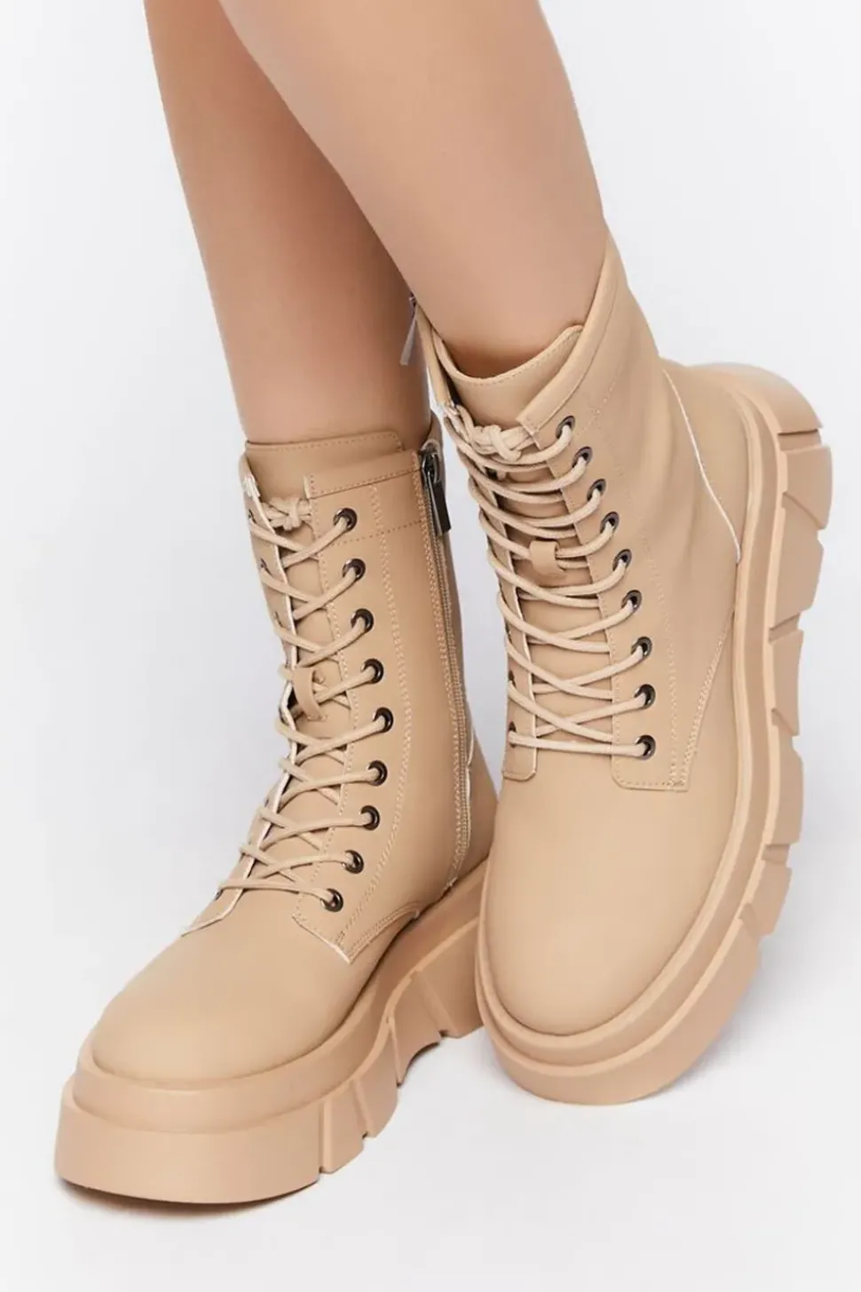 Faux Leather Lug-Sole Combat Boots