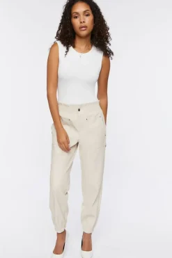Faux Leather Mid-Rise Joggers