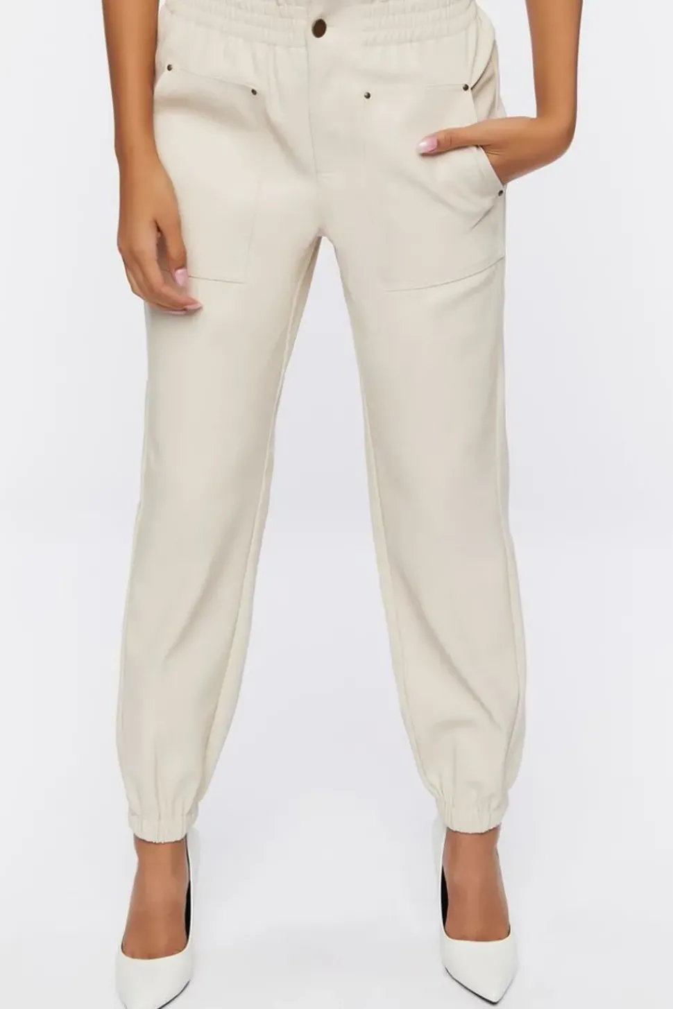 Faux Leather Mid-Rise Joggers