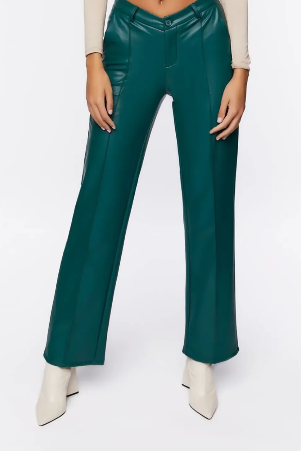 Faux Leather Mid-Rise Trousers