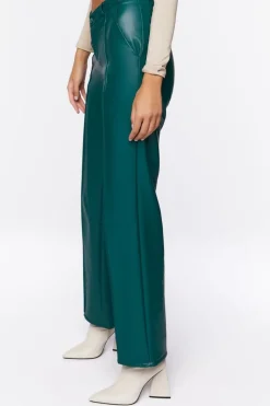Faux Leather Mid-Rise Trousers