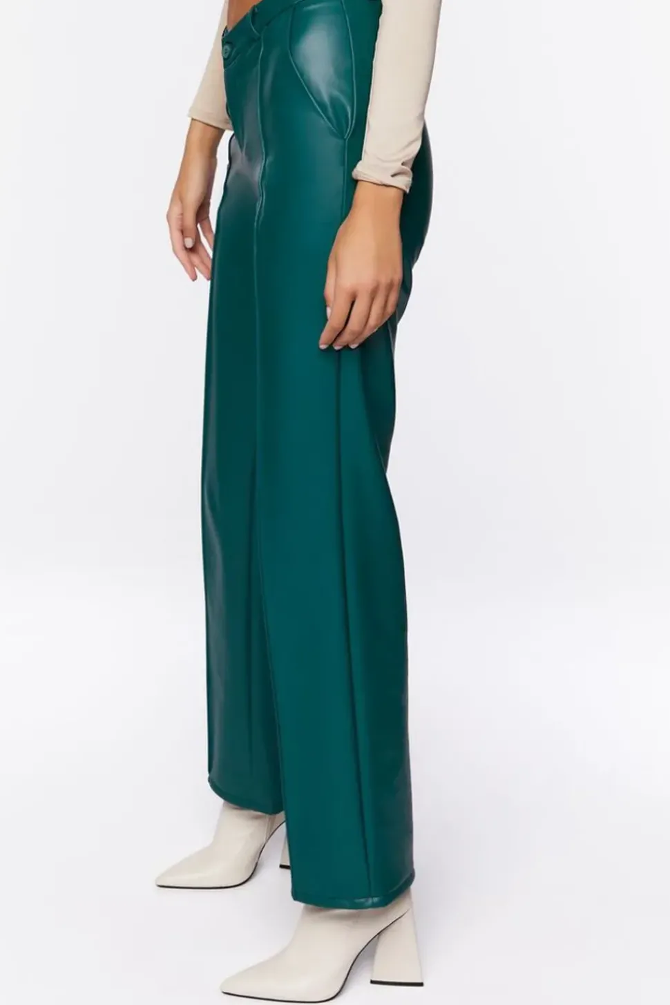 Faux Leather Mid-Rise Trousers