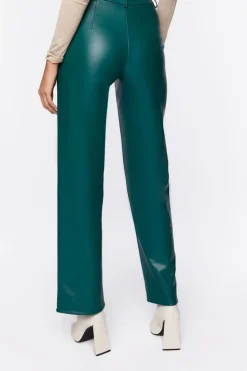 Faux Leather Mid-Rise Trousers