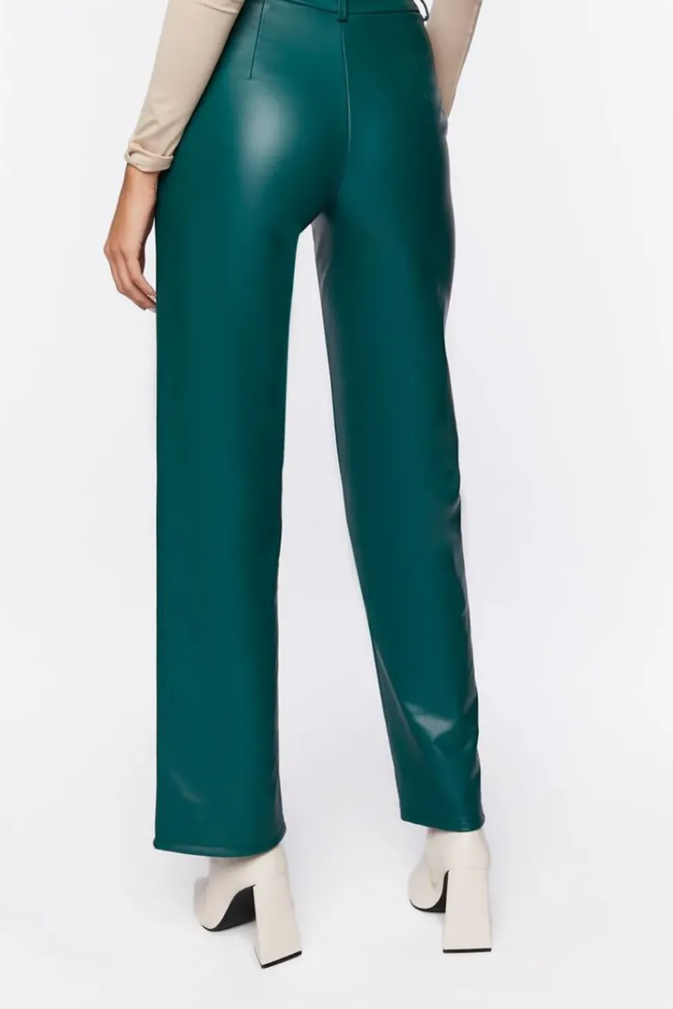 Faux Leather Mid-Rise Trousers