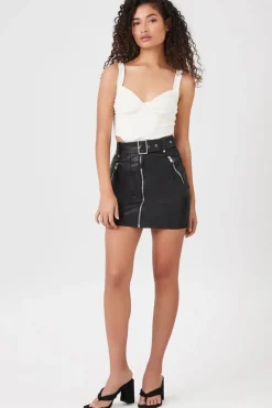 Faux Leather Mini Moto Skirt