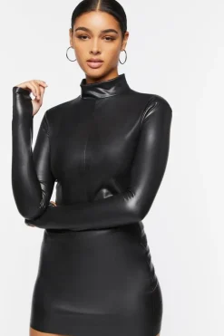 Faux Leather Mock Neck Crop Top