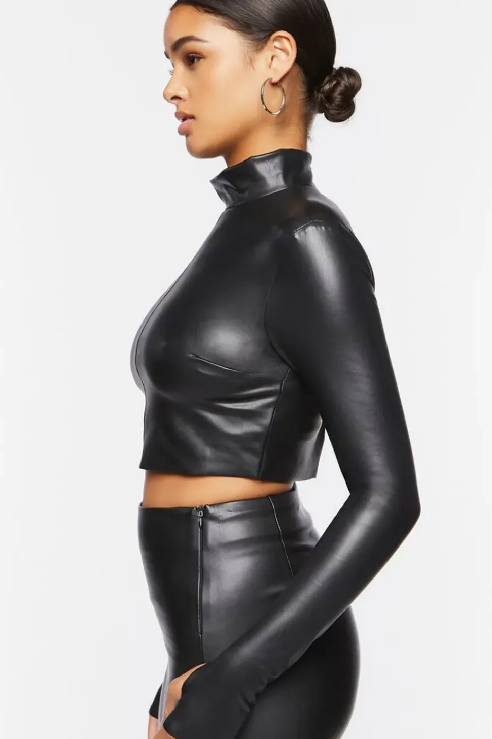 Faux Leather Mock Neck Crop Top