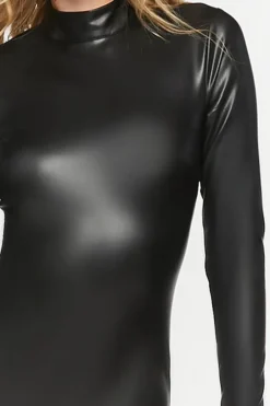 Faux Leather Mock Neck Jumpsuit