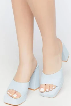 Faux Leather Open-Toe Platform Heels
