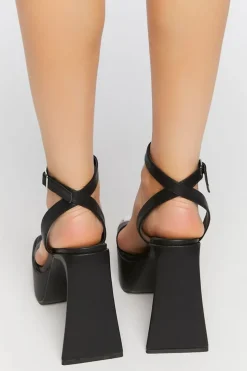 Faux Leather Platform Flare Heels