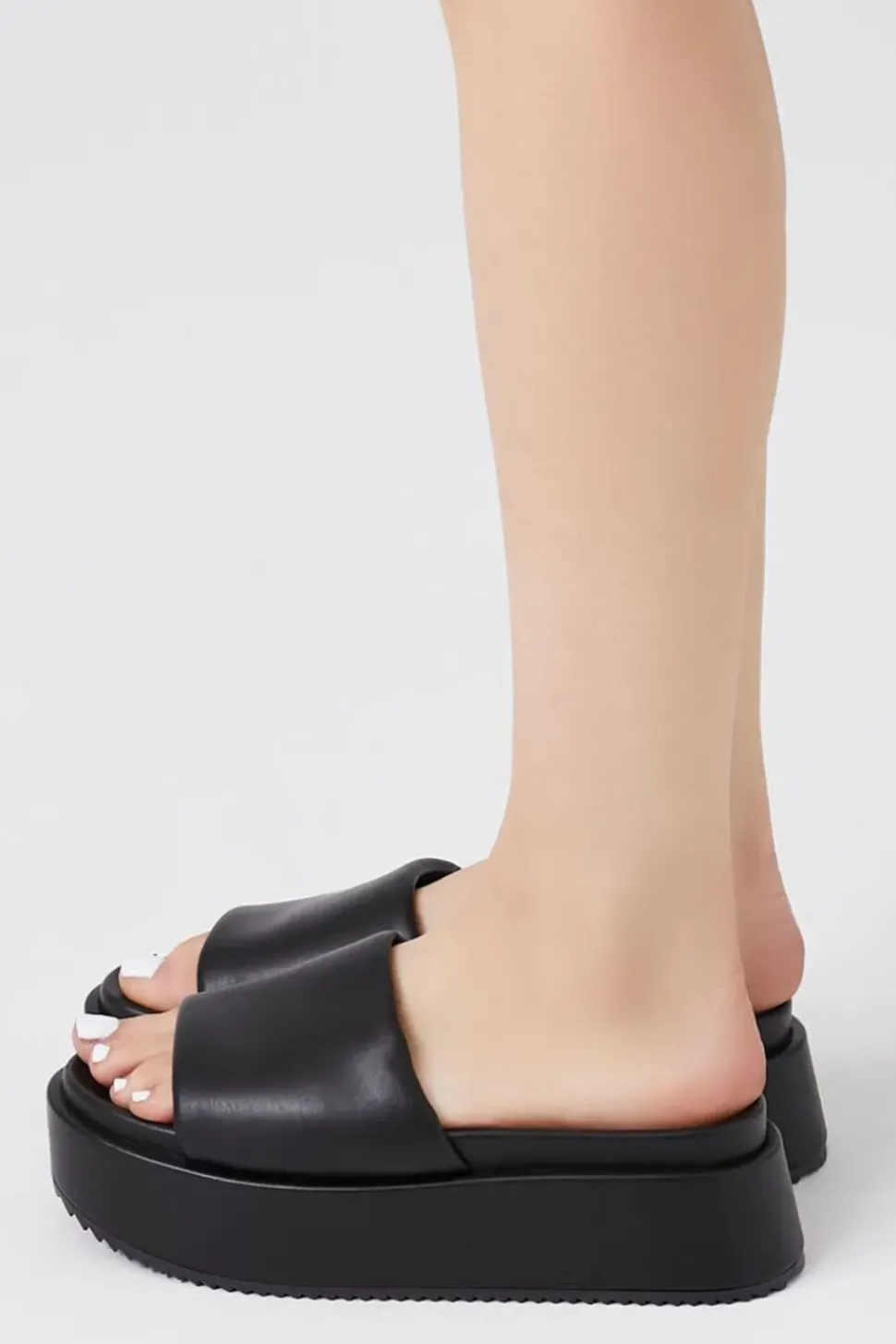 Faux Leather Platform Slides