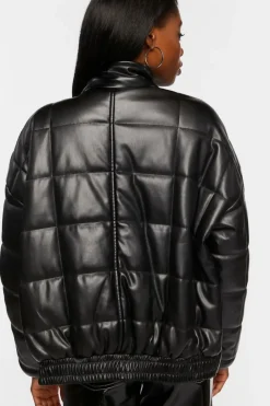 Faux Leather Quilted Zip-Up Jacket