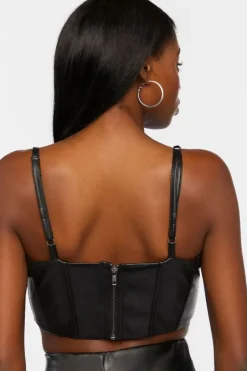 Faux Leather Rhinestone-Trim Crop Top