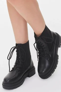 Faux Leather Ribbed Booties