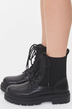 Faux Leather Ribbed Booties
