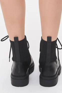 Faux Leather Ribbed Booties