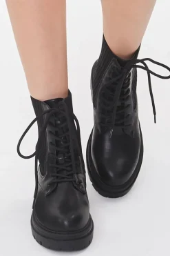 Faux Leather Ribbed Booties