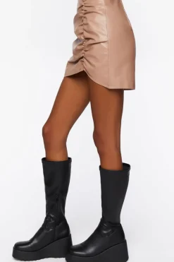 Faux Leather Ruched Mini Skirt