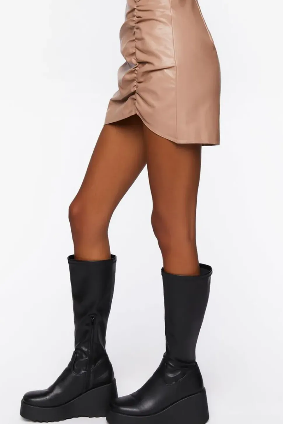 Faux Leather Ruched Mini Skirt