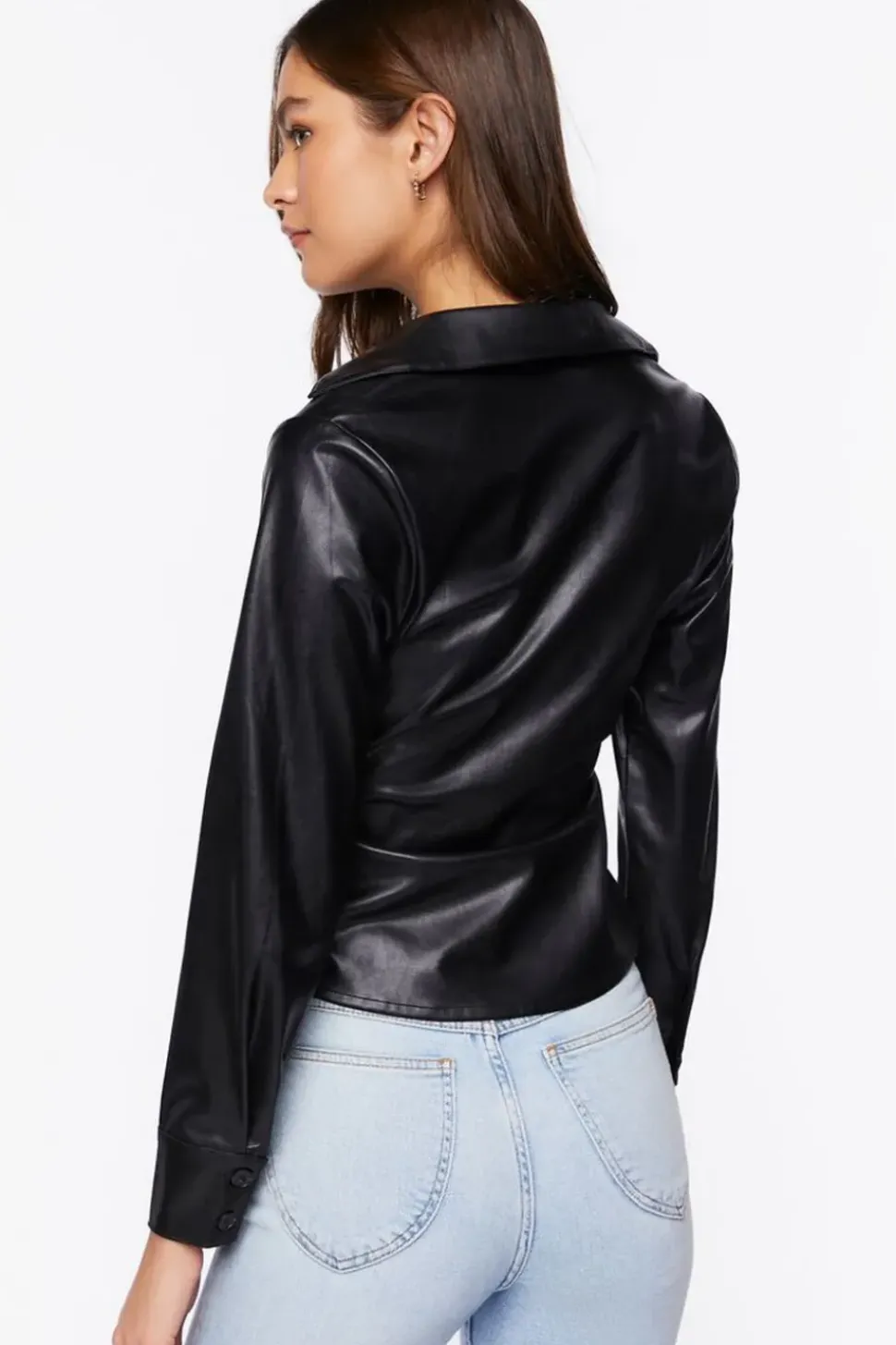 Faux Leather Ruched Shirt