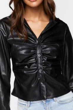 Faux Leather Ruched Shirt