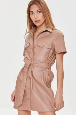 Faux Leather Shirt Dress