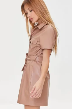 Faux Leather Shirt Dress