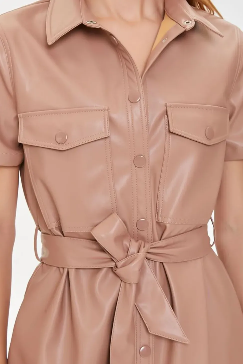 Faux Leather Shirt Dress