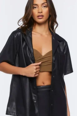 Faux Leather Shirt & Mini Skirt Set