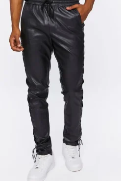 Faux Leather Side Lace-Up Pants