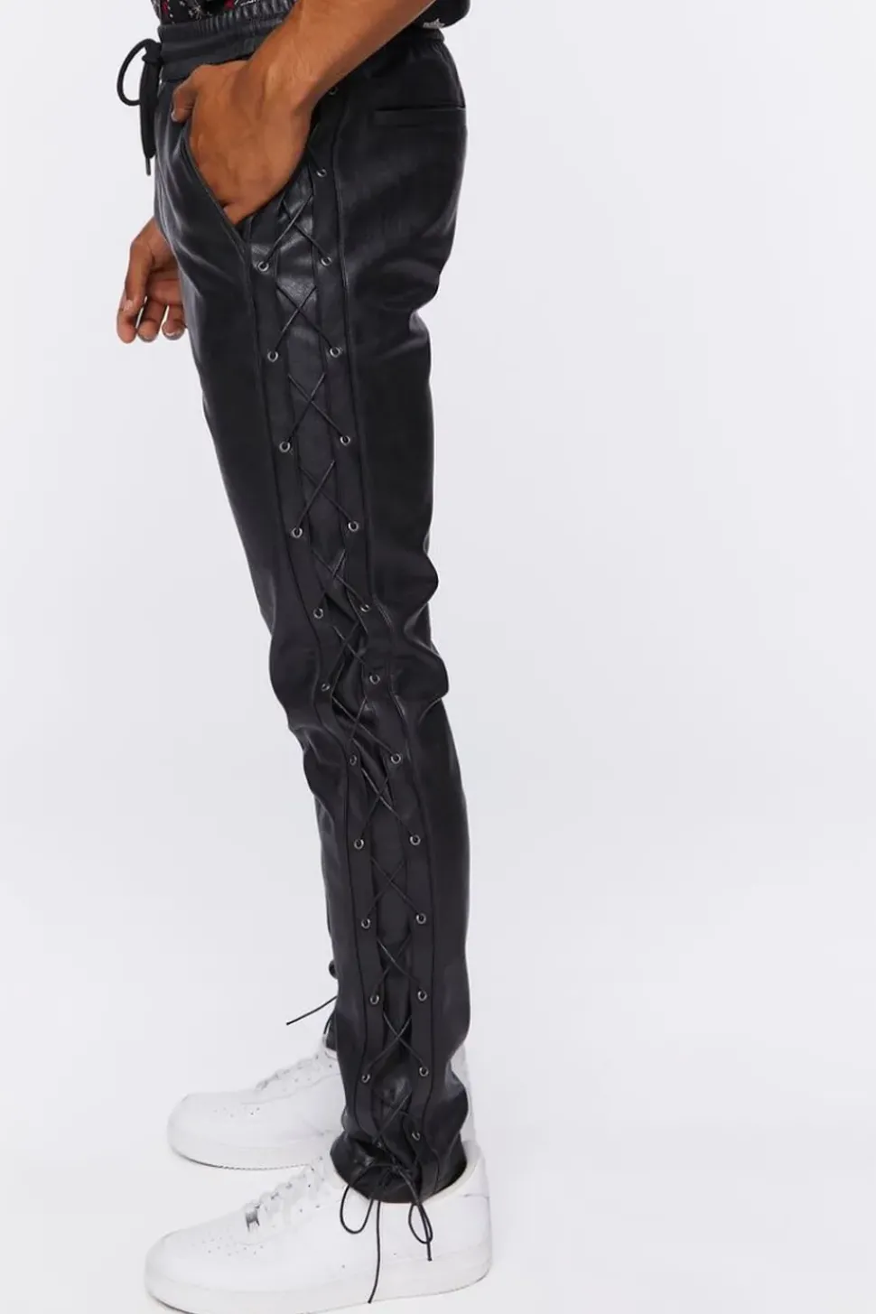 Faux Leather Side Lace-Up Pants