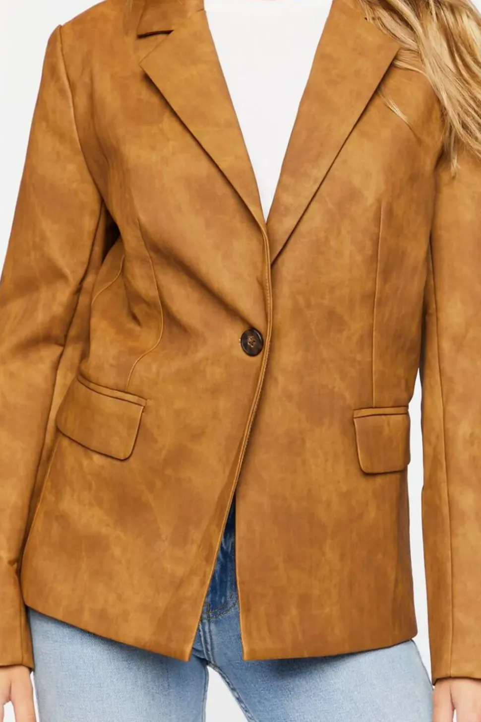 Faux Leather Single-Breasted Blazer