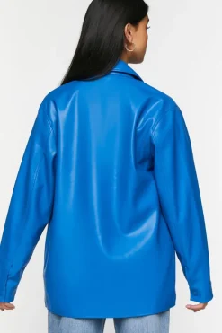 Faux Leather Snap-Button Shacket