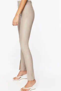 Faux Leather Split-Hem Skinny Pants