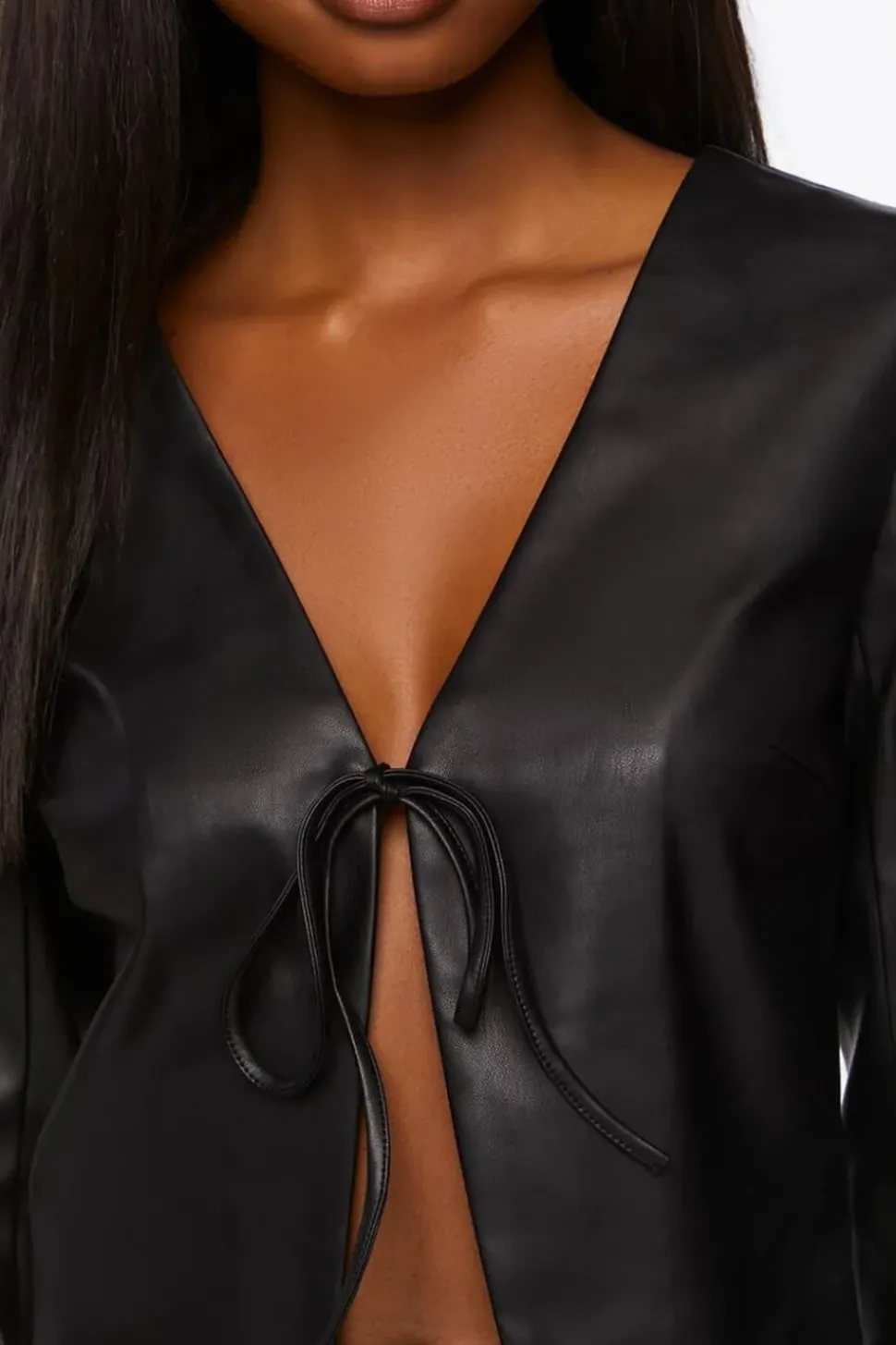 Faux Leather Split-Hem Top
